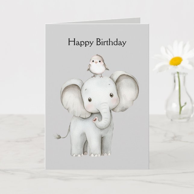 Elephant and Bird Birthday Card (Small Plant)