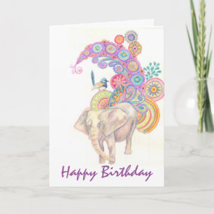 elephant and bird birthday card