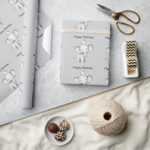 Elephant and Bird Birthday Wrapping Paper
