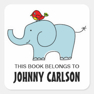 Elephant and Bird Bookplates Square Sticker