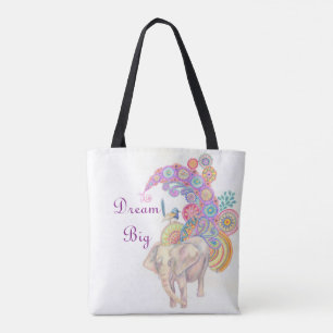 Elephant and bird tote bag