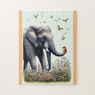 Elephant And Birds Flying Jigsaw Puzzle