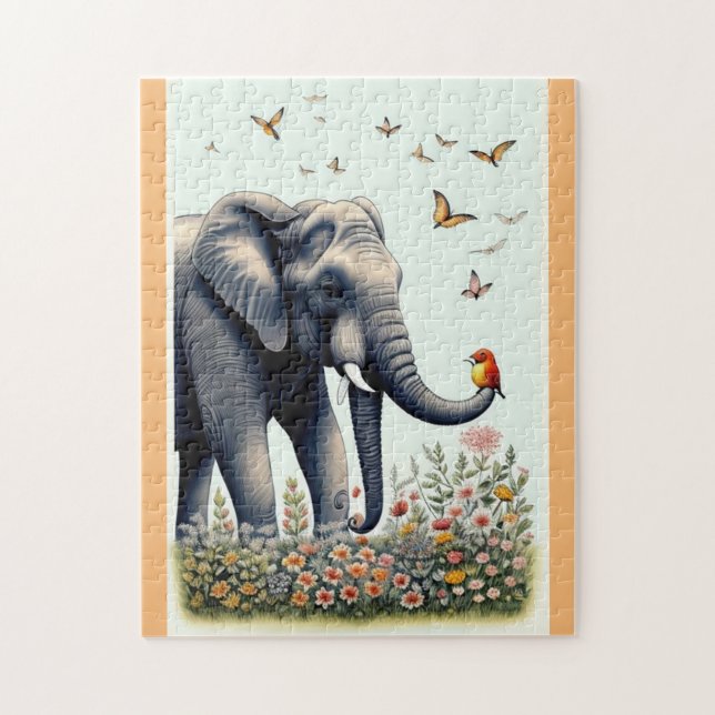 Elephant And Birds Flying  Jigsaw Puzzle (Vertical)