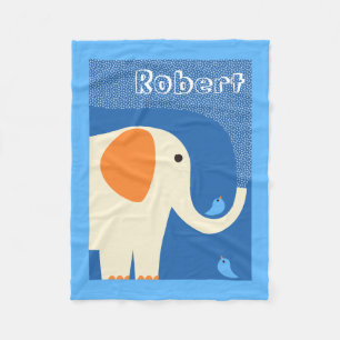Elephant and Blue Birds fleece blanket