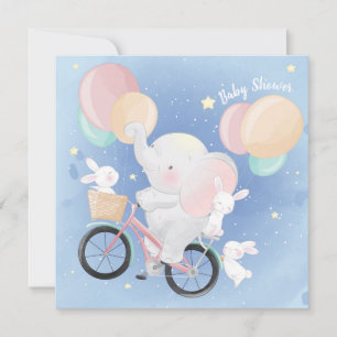Elephant And Bunnies Baby Shower Invitation