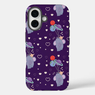Elephant and Bunny Space Balloon Ride Whimsical iPhone 16 Case