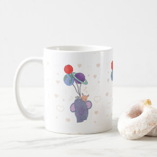 Elephant and Bunny Space Balloon Ride Whimsical Coffee Mug