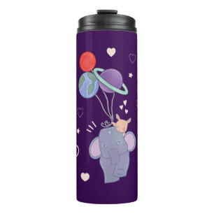 Elephant and Bunny Space Balloon Ride Whimsical Thermal Tumbler