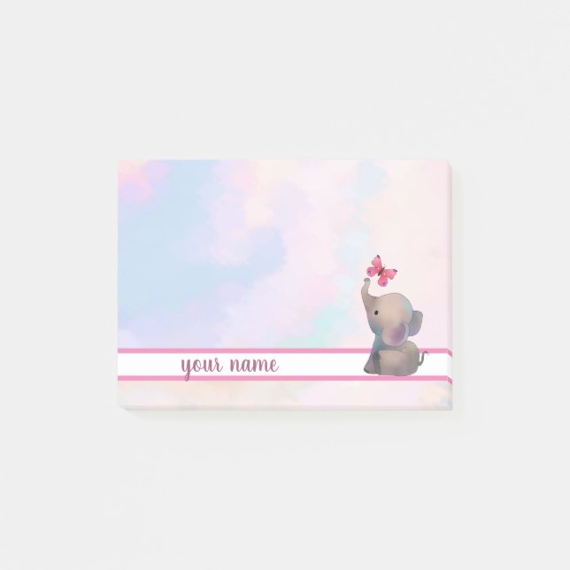 Elephant and butterfly post-it adhesive label notes (Front)