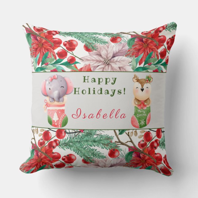 Elephant and Deer Customise Text and Name 20"X20" Cushion (Front)