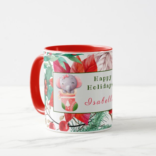 Elephant and Deer Customise Text and Name Mug (Front Left)