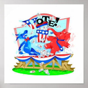 Elephant and Donkey VOTE Illustration Poster
