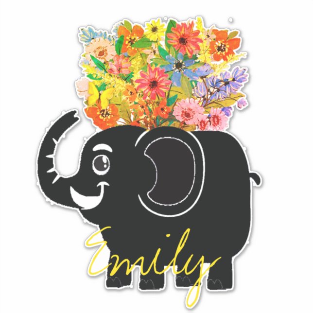 Elephant and flowers personalised (Front)