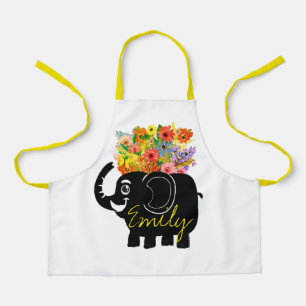 Elephant and flowers   personalised kids apron