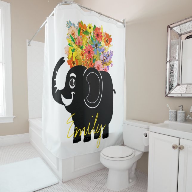 Elephant and flowers   shower curtain (In Situ)