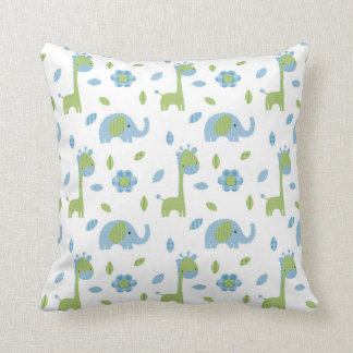 Elephant and Giraffe Blue-Green Throw Pillow