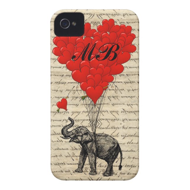 Elephant and heart balloon with monogram Case-Mate iPhone case (Back)