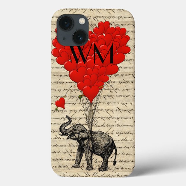 Elephant and heart balloon with monogram Case-Mate iPhone case (Back)