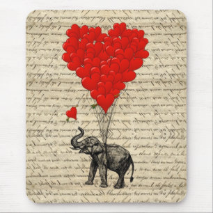 Elephant and heart shaped balloons mouse pad