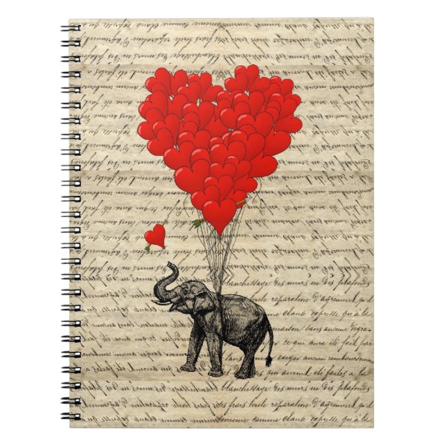 Elephant and heart shaped balloons notebook (Front)