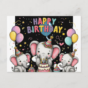 Elephant and heart shaped balloons postcard