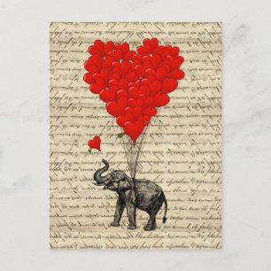 Elephant and heart shaped balloons postcard