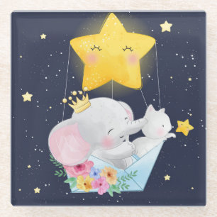 Elephant And Kitten Glass Coaster
