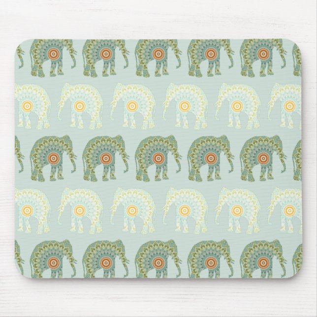 Elephant and Mandala in Light Green  Mouse Pad (Front)