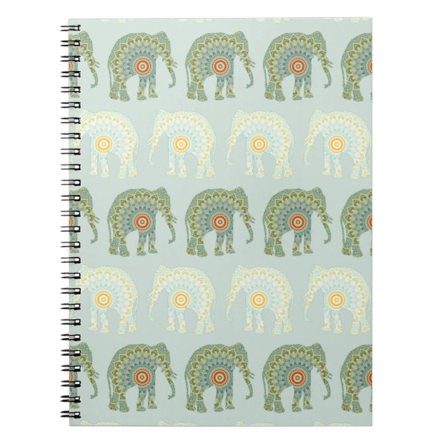 Elephant and Mandala in Light Green  Notebook (Front)