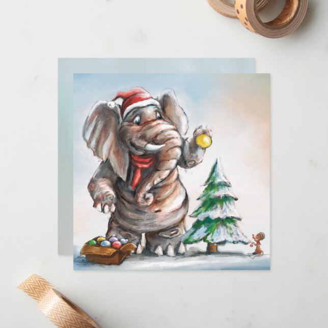 Elephant and Mouse Card - by Monika Marzec (Front/Back In Situ)