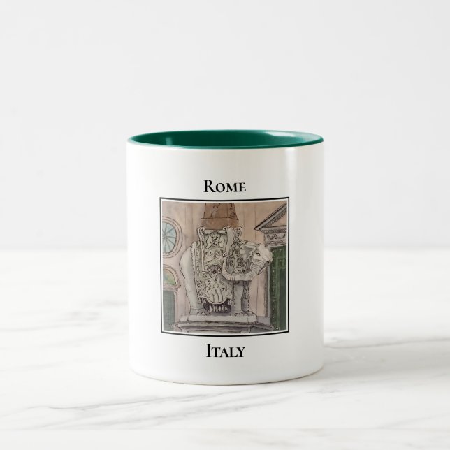 Elephant and Obelisk, Rome's Piazza della Minerva Two-Tone Coffee Mug (Center)