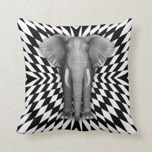 Elephant And Optical Pattern Design, Zany Pattern Cushion