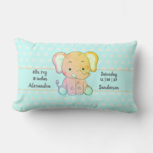 Elephant and Polka dots, Peach and Blue baby stats Lumbar Cushion