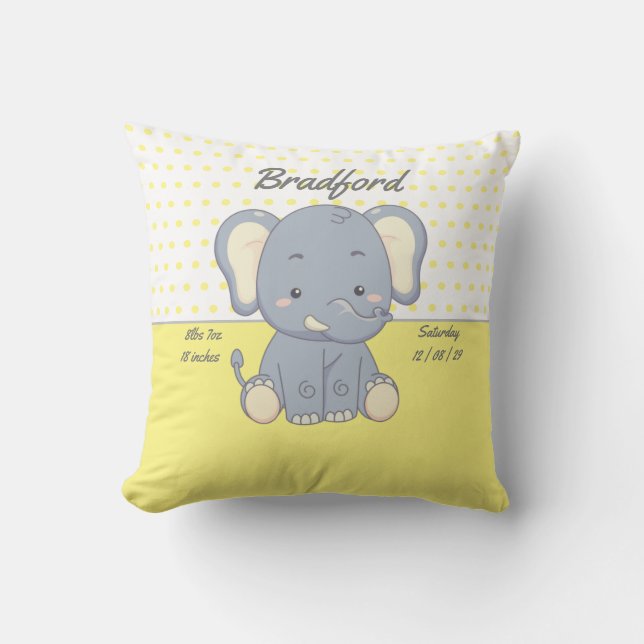 Elephant and Polka dots, Yellow and Grey  Lumbar P Cushion (Front)