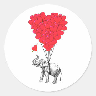 Elephant and red heart balloons classic round sticker