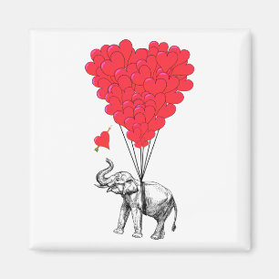Elephant and red heart balloons magnet