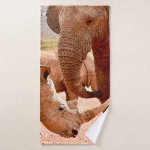 ELEPHANT AND RHINO DON'T LIKE EACH OTHER BATH TOWEL