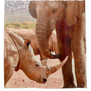 ELEPHANT AND RHINO DON'T LIKE EACH OTHER SHOWER CURTAIN