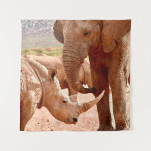 ELEPHANT AND RHINO DON'T LIKE EACH OTHER TAPESTRY