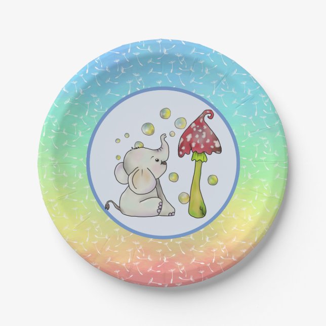 Elephant and soap bubbles cardboard paper plate (Front)