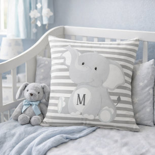 Elephant and Stripes Monogram Cushion
