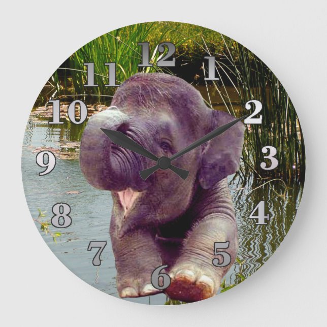 Elephant and Water Large Clock (Front)