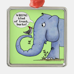 Elephant and Woodpecker Misunderstanding Metal Tree Decoration