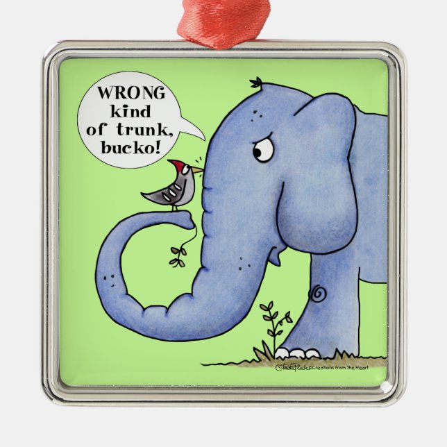 Elephant and Woodpecker Misunderstanding Metal Tree Decoration (Front)
