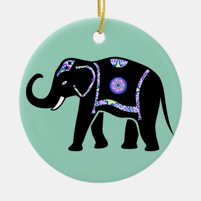Elephant Animal Abstract Decorative Patterns Ceramic Ornament (Front)