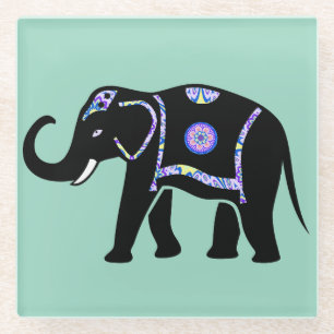 Elephant Animal Abstract Decorative Patterns Glass Coaster