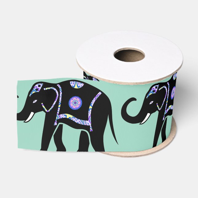 Elephant Animal Abstract Decorative Patterns Grosgrain Ribbon (Spool)