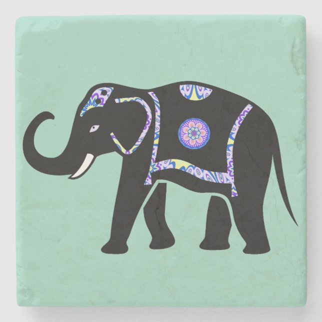 Elephant Animal Abstract Decorative Patterns Stone Coaster (Front)