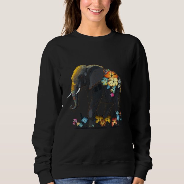 Elephant Animal Africa Flowers Elephant 3 Sweatshirt (Front)