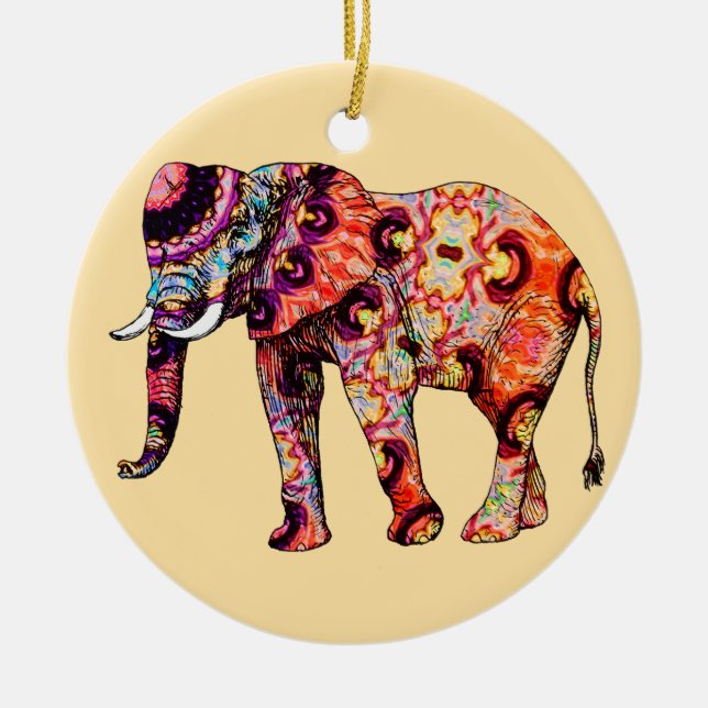 Elephant Animal Traditional Chinese Patterns  Ceramic Ornament (Front)